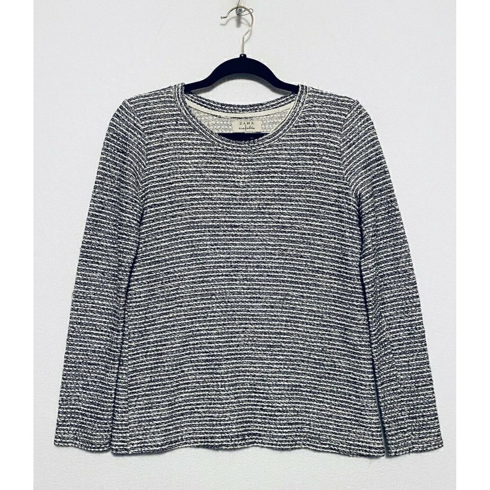 Zara Top Womens Small Metallic Tweed Textured Long Sleeves Boho Stretch Y2K